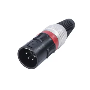 Newtide XR1132-4P 4-pole XLR male cable connector with thermoplastic housing and black strain relief boot.