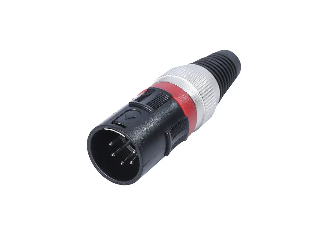 Newtide XR1132-5P 5-pole XLR male cable connector with thermoplastic housing and black strain relief boot.