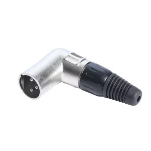 Newtide XR1170-3P 3-pole right angle XLR male cable connector (90 degree L-shape) with nickel-plated metal housing.
