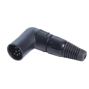 Newtide XR1170B-6P 6-pole right angle XLR male cable connector (90 degree L-shape) with black-plated metal housing.
