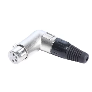 Newtide XR1180-4P 4-pole right angle XLR female cable connector (90 degree L-shape) with nickel-plated metal housing.