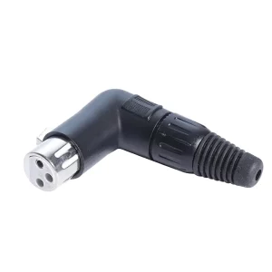 Newtide XR1180B-3P 3-pole right angle XLR female cable connector (90 degree L-shape) with black-plated metal housing.