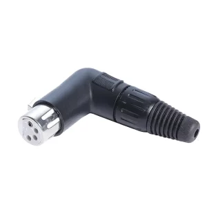 Newtide XR1180B-4P 4-pole right angle XLR female cable connector (90 degree L-shape) with black-plated metal housing.