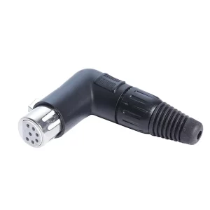 Newtide XR1180B-7P 7-pole right angle XLR female cable connector (90 degree L-shape) with black-plated metal housing.