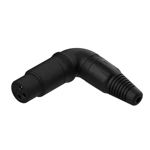 Newtide XR1191-3P 3-pole right angle XLR female cable connector (90 degree L-shape) with thermoplastic housing.