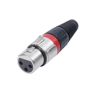 Newtide XR1500-3P 3-pole XLR female cable connector with nickel-plated housing, locking latch, and black strain relief boot.