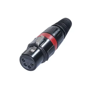 Newtide XR1500B-4P 4-pole XLR female cable connector with black-plated housing, locking latch, and black strain relief boot.