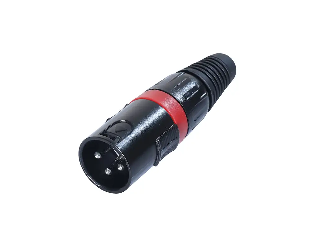 Newtide XR1600B-3P 3-pole XLR male cable connector with black-plated housing and black strain relief boot.