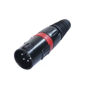 Newtide XR1600B-4P 4-pole XLR male cable connector with black-plated housing and black strain relief boot.