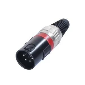 Newtide XR1601B-4P 4-pole XLR male cable connector with black-plated housing and black strain relief boot.