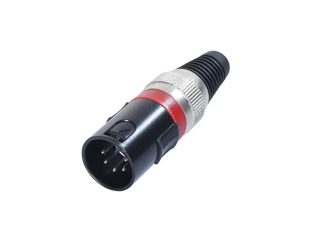 Newtide XR1601B-5P 5-pole XLR male cable connector with black-plated housing and black strain relief boot.