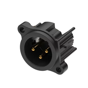 Newtide XRA0389-3PL 3-pole XLR male chassis connector, Laterial left PCB mount , thermoplastic housing.