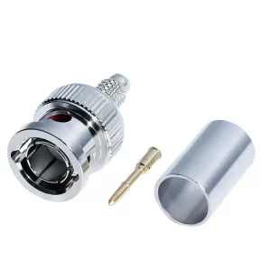 Newtide BNC2300 75 ohm 12G-SDI BNC male crimp connector for Canare L-3.3CUHD, supporting 4K/8K UHD video signals.