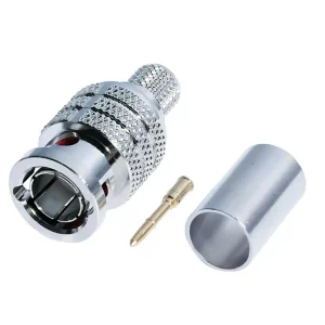 Newtide BNC2303 75 ohm 12G-SDI BNC male crimp connector for Canare L-5.5CUHD, supporting 4K/8K UHD video signals.