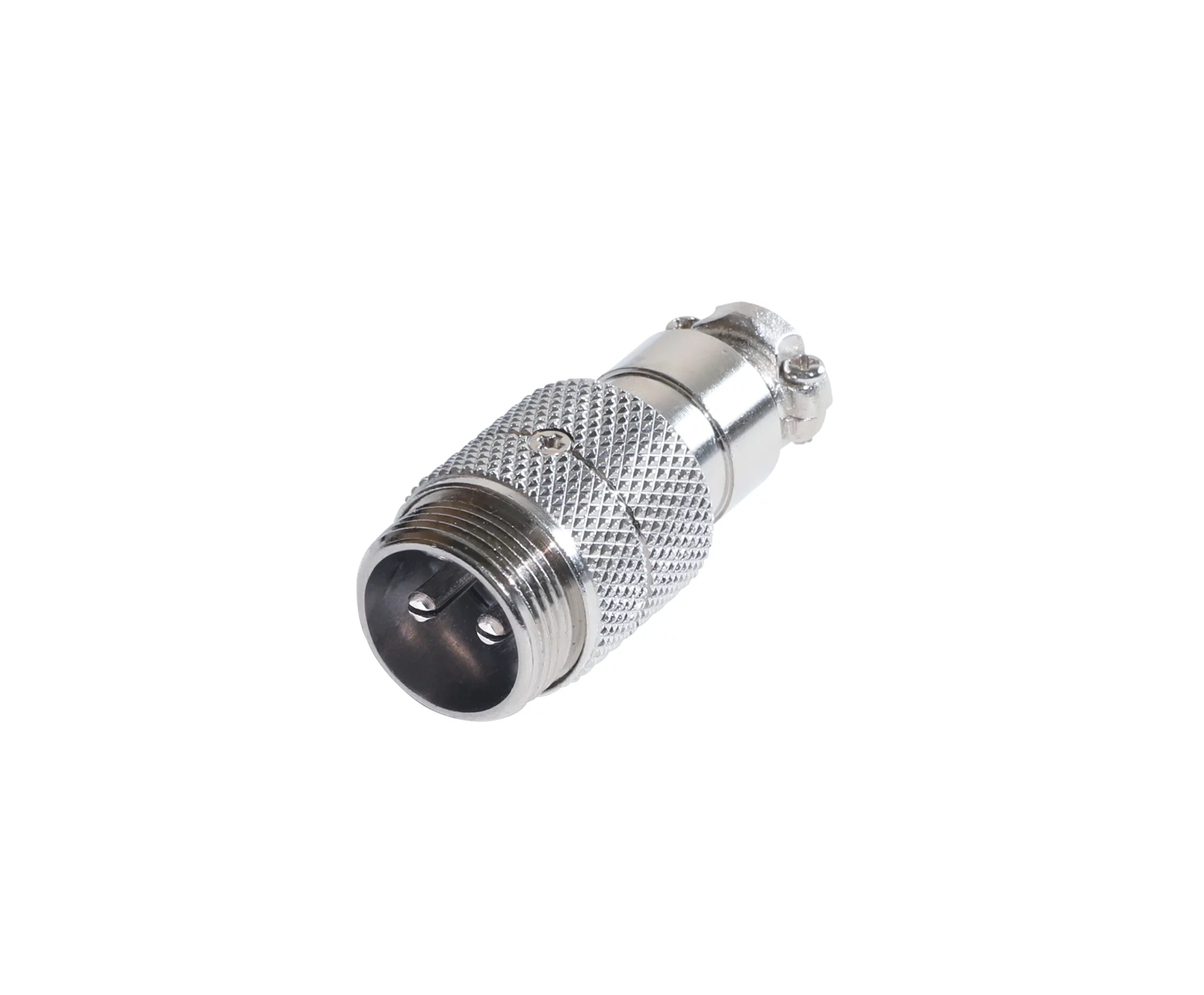Newtide CB0730-2P 2-pole CB style male cable connector with nickel-plated metal housing.