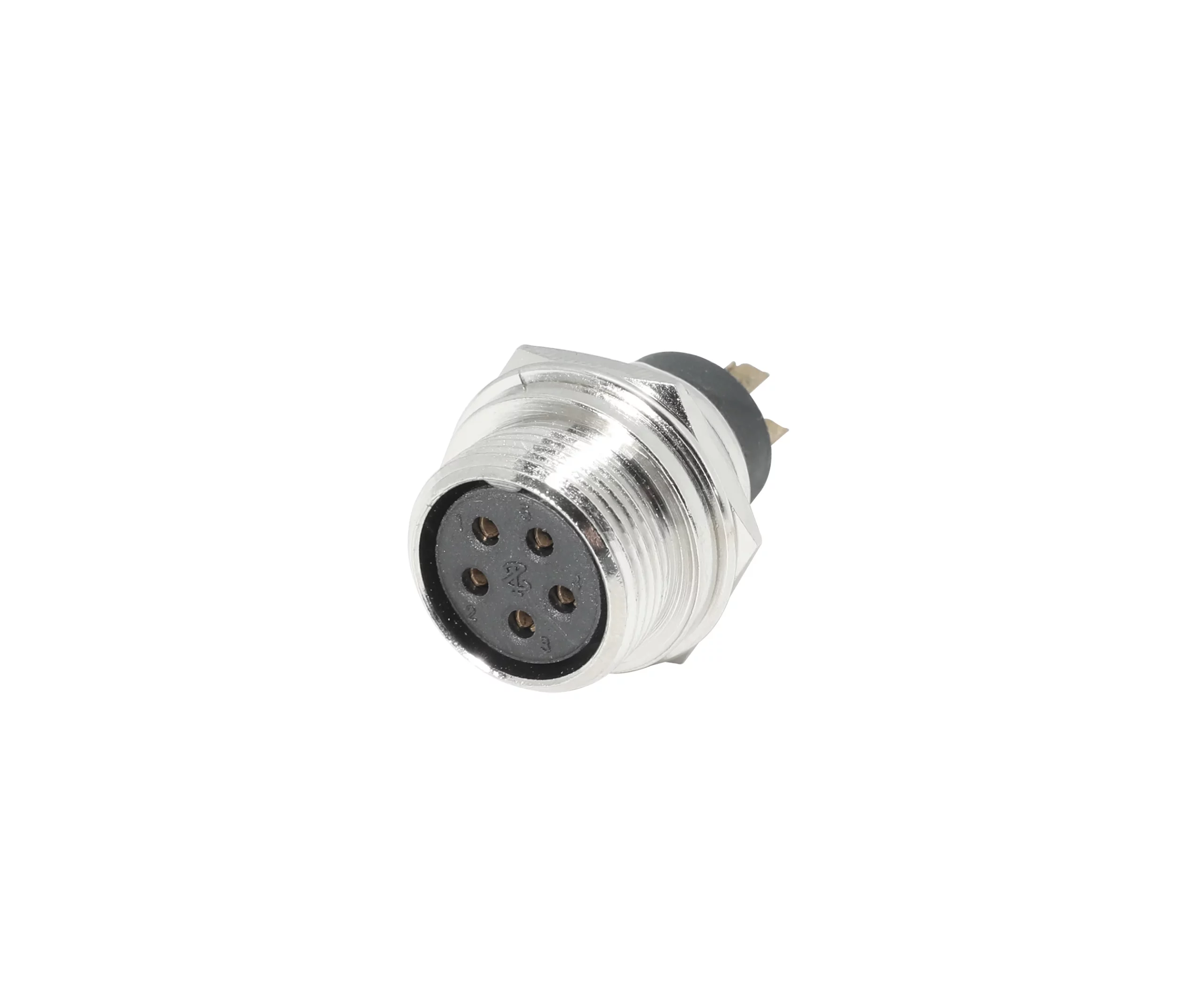Newtide CB0760-5P 5-pole CB style female chassis connector with nickel-plated metal housing.