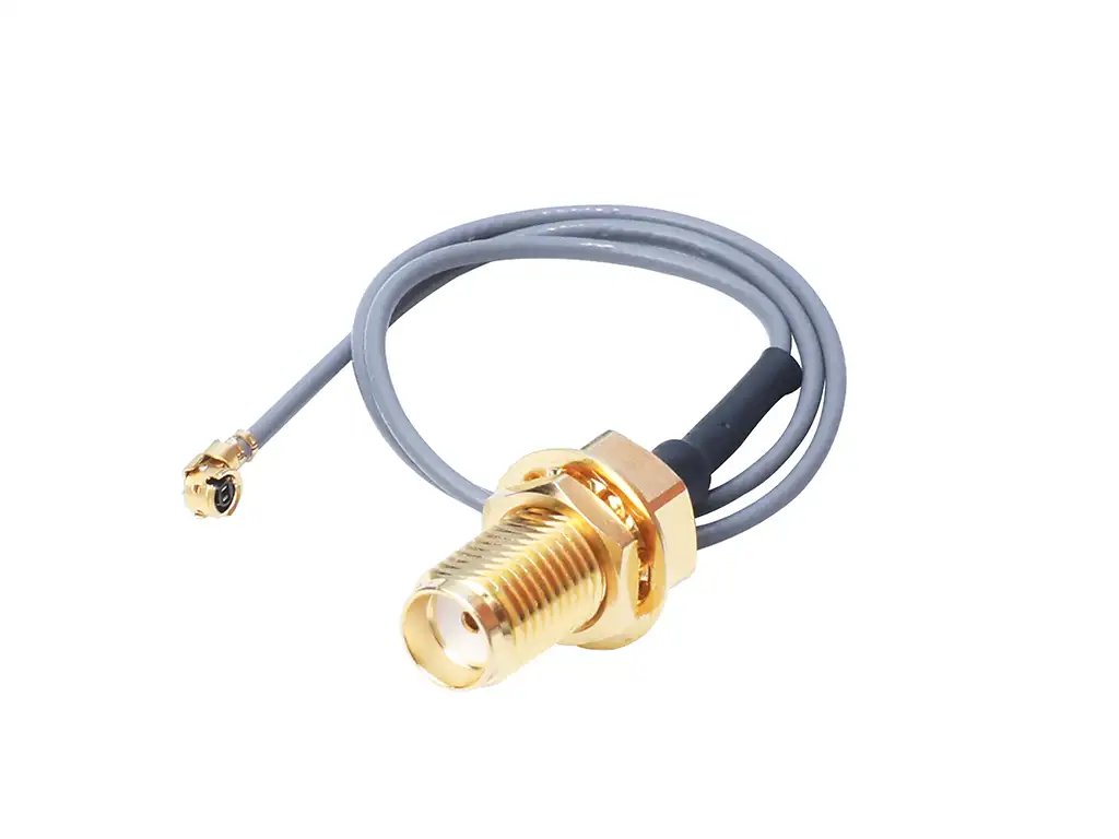 Newtide CN6804 SMA jack to I-PEX MHF plug RF cable assembly for O.D. 1.32mm cable (L: 200mm), suitable for wireless communications and GPS.