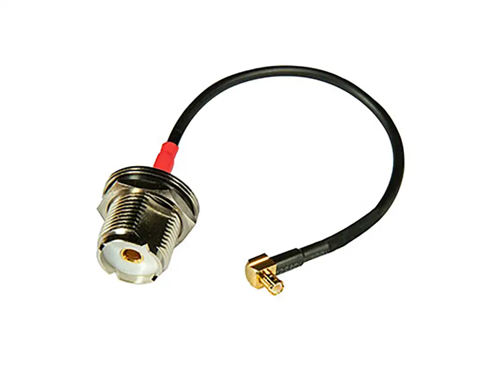 Newtide CN6805 waterproof UHF jack to right angle MCX plug RF cable assembly for RG-174 cable (L: 150mm), suitable for wireless communications and GPS.