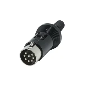 Newtide DIN1938-8P 8-pole DIN male cable connector (MIDI plug), fully screened metal housing with strain relief.