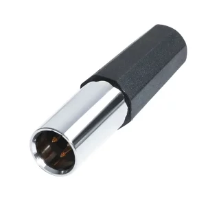 Newtide MXR5011-3P 3-pole MINI XLR male cable connector with nickel-plated metal shell and black strain relief boot.