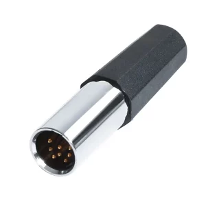 Newtide MXR5011-8P 8-pole MINI XLR male cable connector with nickel-plated metal shell and black strain relief boot.
