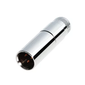 Newtide MXR5012-3P 3-pole MINI XLR male cable connector with nickel-plated metal shell and metal boot.