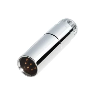 Newtide MXR5012-7P 7-pole MINI XLR male cable connector with nickel-plated metal shell and metal boot.