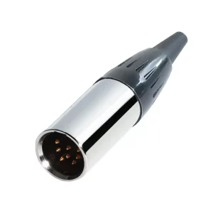 Newtide MXR5013-8P 8-pole MINI XLR male cable connector with nickel-plated metal shell and black strain relief boot.