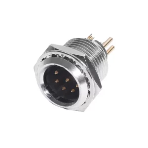 Newtide MXR5030-7P 7-pole MINI XLR male chassis connector (panel mount) with solder cups and nickel-plated metal housing.