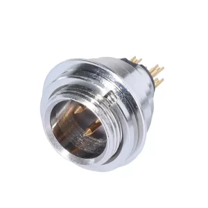 Newtide MXR5060-3P 3-pole MINI XLR male chassis connector (panel mount) with solder cups, gold contacts and nickel-plated metal shell.