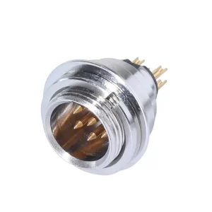 Newtide MXR5060-6P 6-pole MINI XLR male chassis connector (panel mount) with solder cups, gold contacts and nickel-plated metal shell.