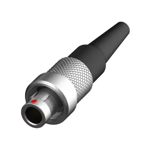 Newtide MXR5110-3P 3-pole MINI XLR male cable connector with nickel-plated metal shell and black strain relief boot.