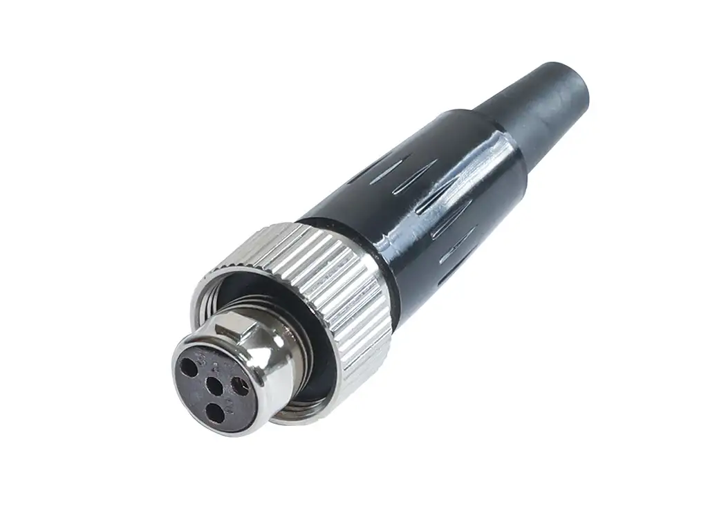 Newtide MXR5220-4P 4-pole MINI XLR female cable connector with plastic cap, sealing gasket for IP67 waterproof connection, metal shell.
