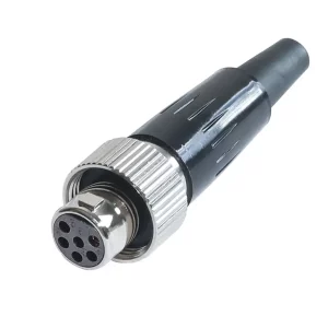 Newtide MXR5220-6P 6-pole MINI XLR female cable connector with plastic cap, sealing gasket for IP67 waterproof connection, metal shell.