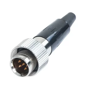 Newtide MXR5270-5P 5-pole MINI XLR male cable connector with plastic cap, sealing gasket for IP67 waterproof connection, metal shell.