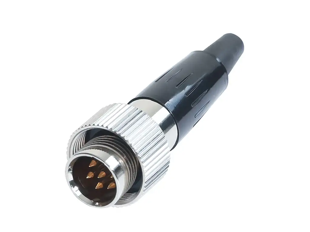 Newtide MXR5270-6P 6-pole MINI XLR male cable connector with plastic cap, sealing gasket for IP67 waterproof connection, metal shell.