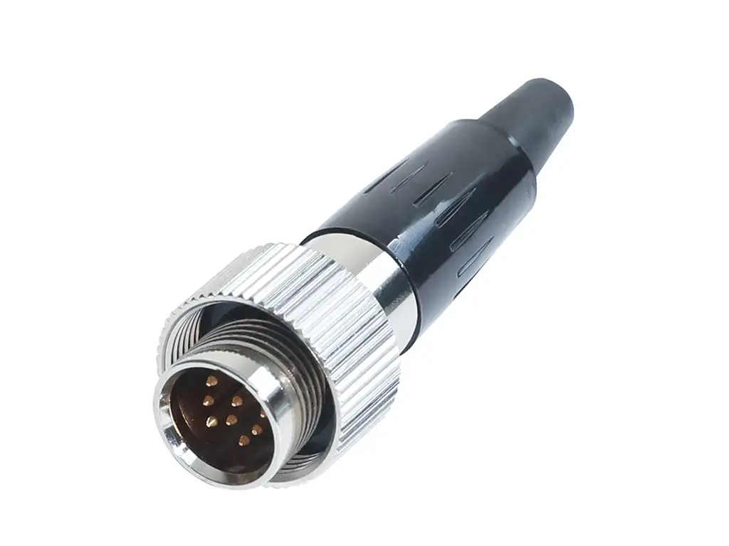 Newtide MXR5270-8P 8-pole MINI XLR male cable connector with plastic cap, sealing gasket for IP67 waterproof connection, metal shell.