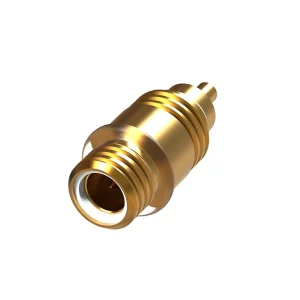 Newtide MXR5615 M4 threaded concentric twinax (2-pole) male miniature audio connector with sweat-proof seal, gold housing and contacts for lavalier microphones.