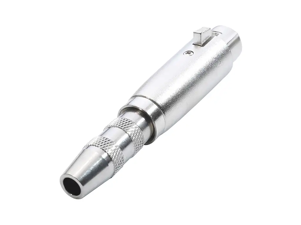 Newtide NA0608-3P 3-pole XLR female to 1/4" (6.3mm) stereo phone jack audio adaptor with locking latch, metal shell.