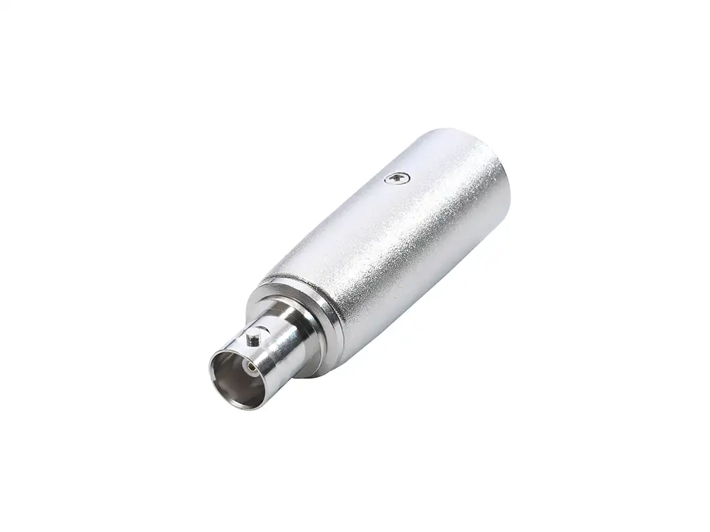Newtide NA0615-3P 3-pole XLR male to BNC jack audio adaptor with locking latch, metal shell.