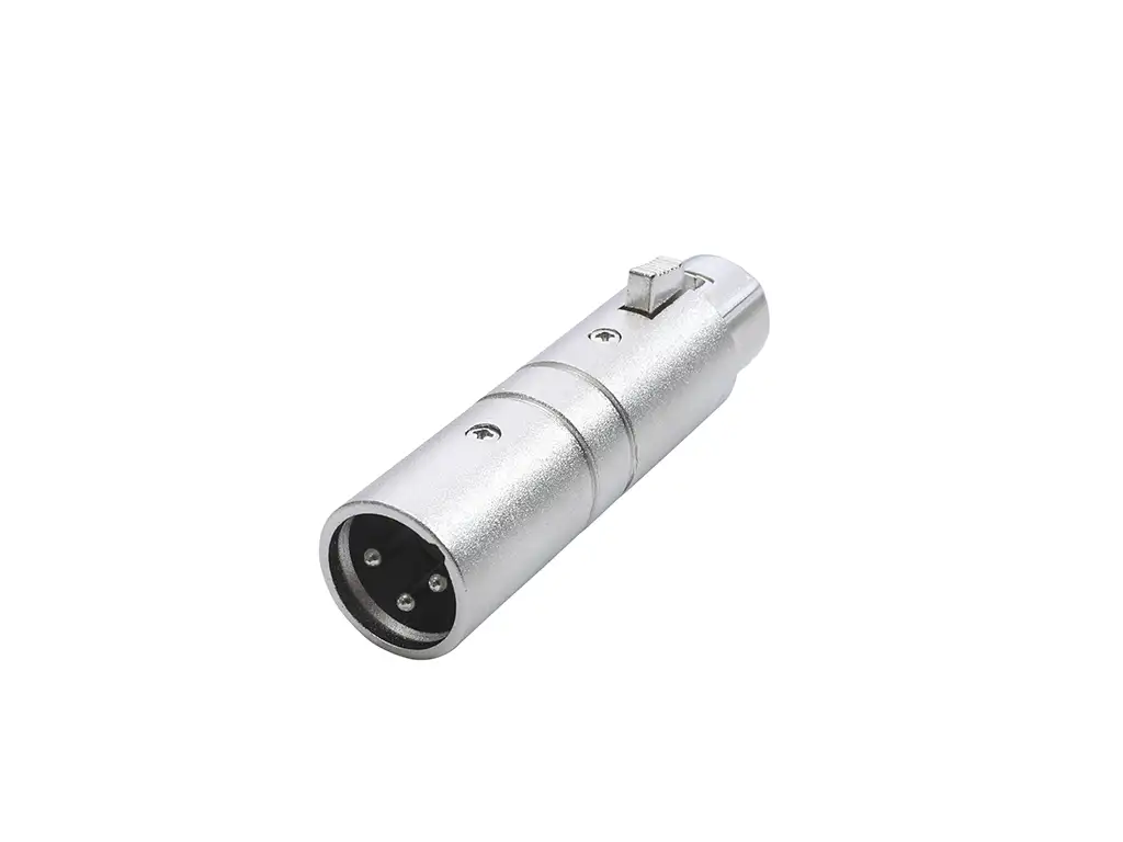 Newtide NA1090 XLR female to XLR male audio adaptor (supports 3-pole to 7-pole) with locking latch, metal shell.