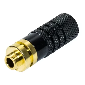 Newtide NJ3090-3P 3.5mm TRS stereo phone jack (cable connector) with locking screw and black metal shell.