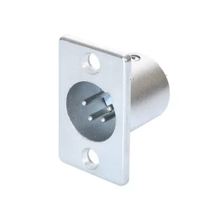 Newtide XR1080-4P 4-pole XLR male chassis connector with nickel-plated D-shape metal housing.