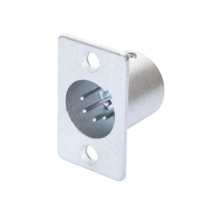 Newtide XR1080-5P 5-pole XLR male chassis connector with nickel-plated D-shape metal housing.