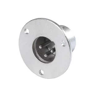 Newtide XR1081-3P 3-pole XLR male chassis connector with nickel-plated round traditional style metal housing.