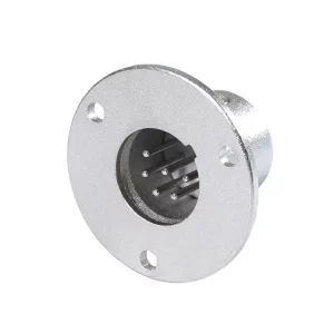 Newtide XR1081-6P 6-pole XLR male chassis connector with nickel-plated round traditional style metal housing.