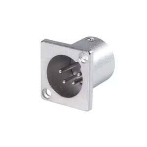 Newtide XR1082-4P 4-pole XLR male chassis connector with nickel-plated smallest available traditional style metal housing.