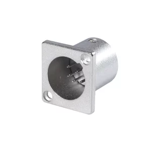 Newtide XR1082-7P 7-pole XLR male chassis connector with nickel-plated smallest available traditional style metal housing.