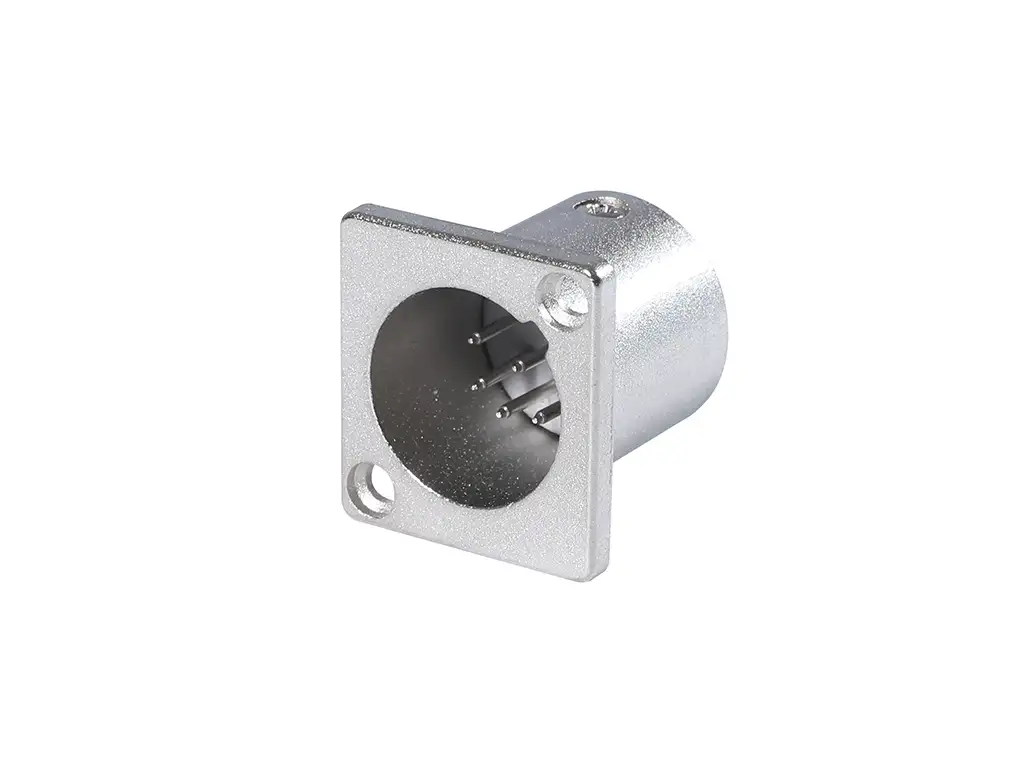 Newtide XR1082-7P 7-pole XLR male chassis connector with nickel-plated smallest available traditional style metal housing.
