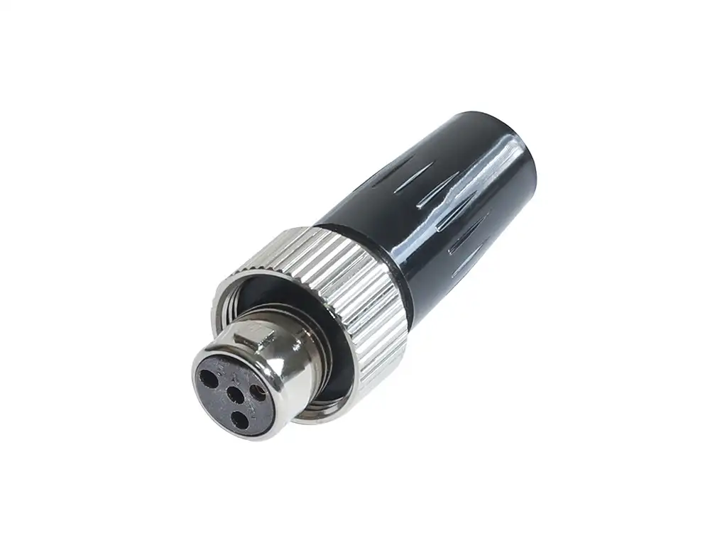 Newtide MXR5221-4P 4-pole MINI XLR female cable connector with plastic cap, sealing gasket for IP67 waterproof connection, metal shell.